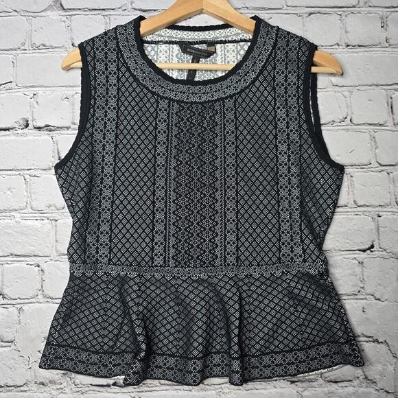 BCBG MaxAzria Jaylenne Peplum Top Round Neck Sleeveless Geometric Print Size L - Picture 2 of 13
